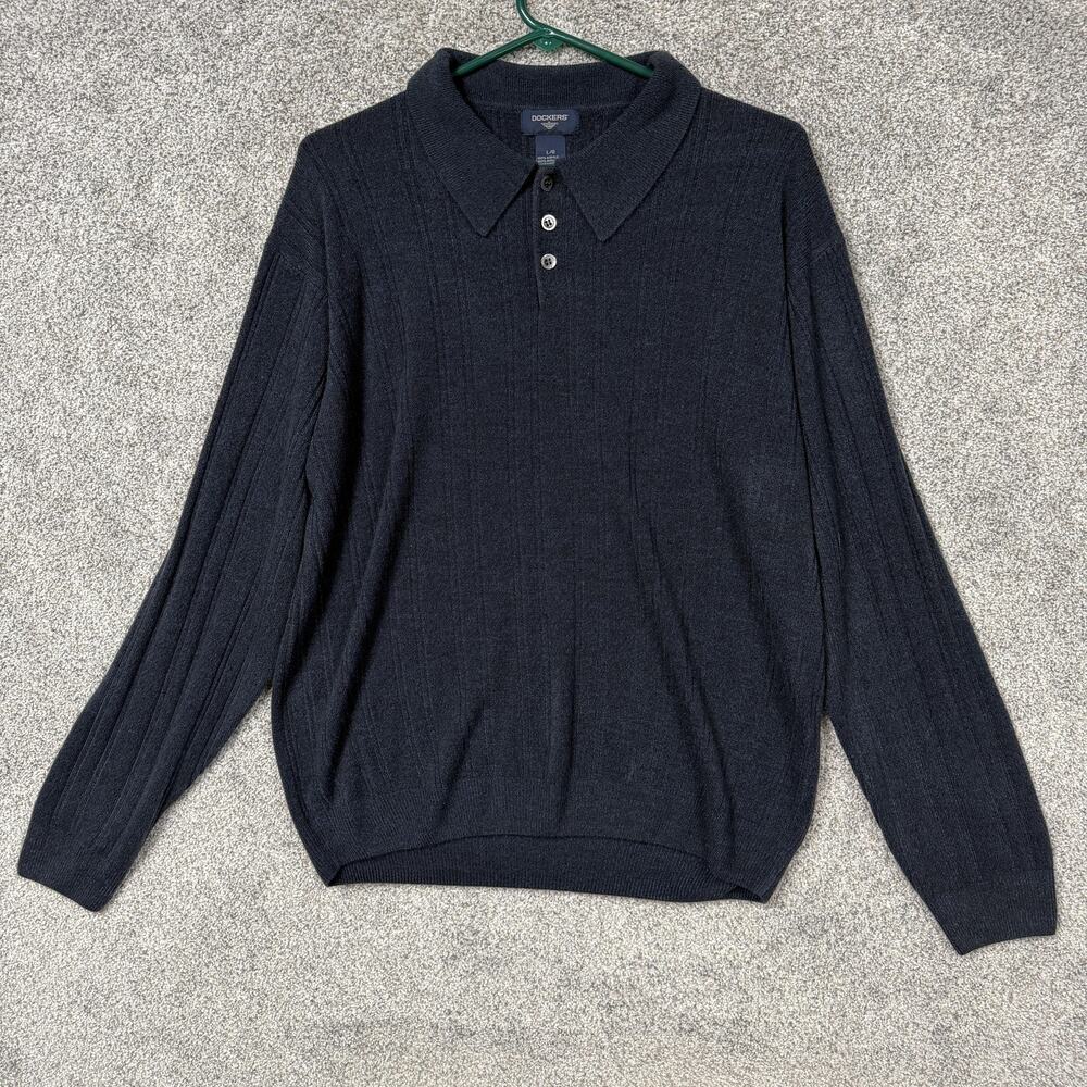 Vintage Y2K Dockers Polo Sweater L Blue Classic Preppy Business Casual Layering